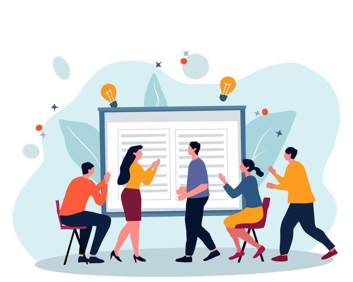 A team of professional painters discussing a project