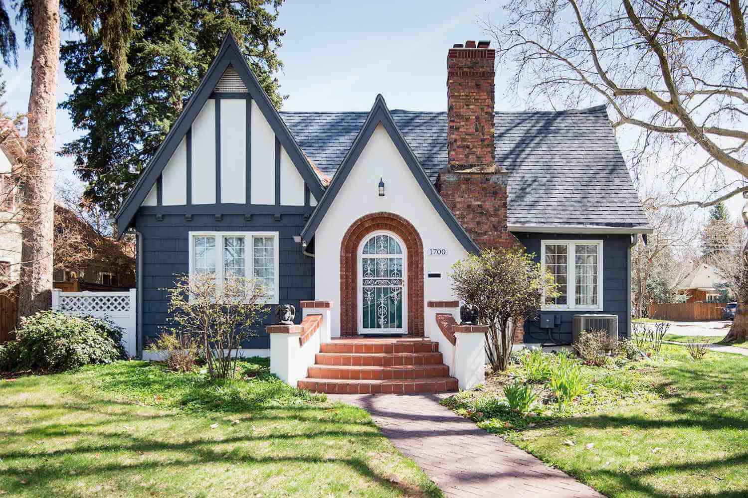 Suburban house with freshly painted grey exterior